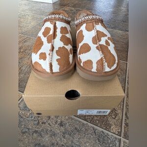 NEW!!! UGG Tasman Cow Print Slip On Slippers Shoes- Tan/White, Women’s Size 7